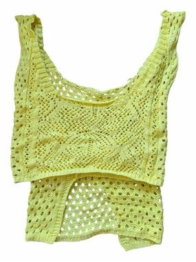 Light Yellow Crochet Knit Tank Top - Scoop Neck X back